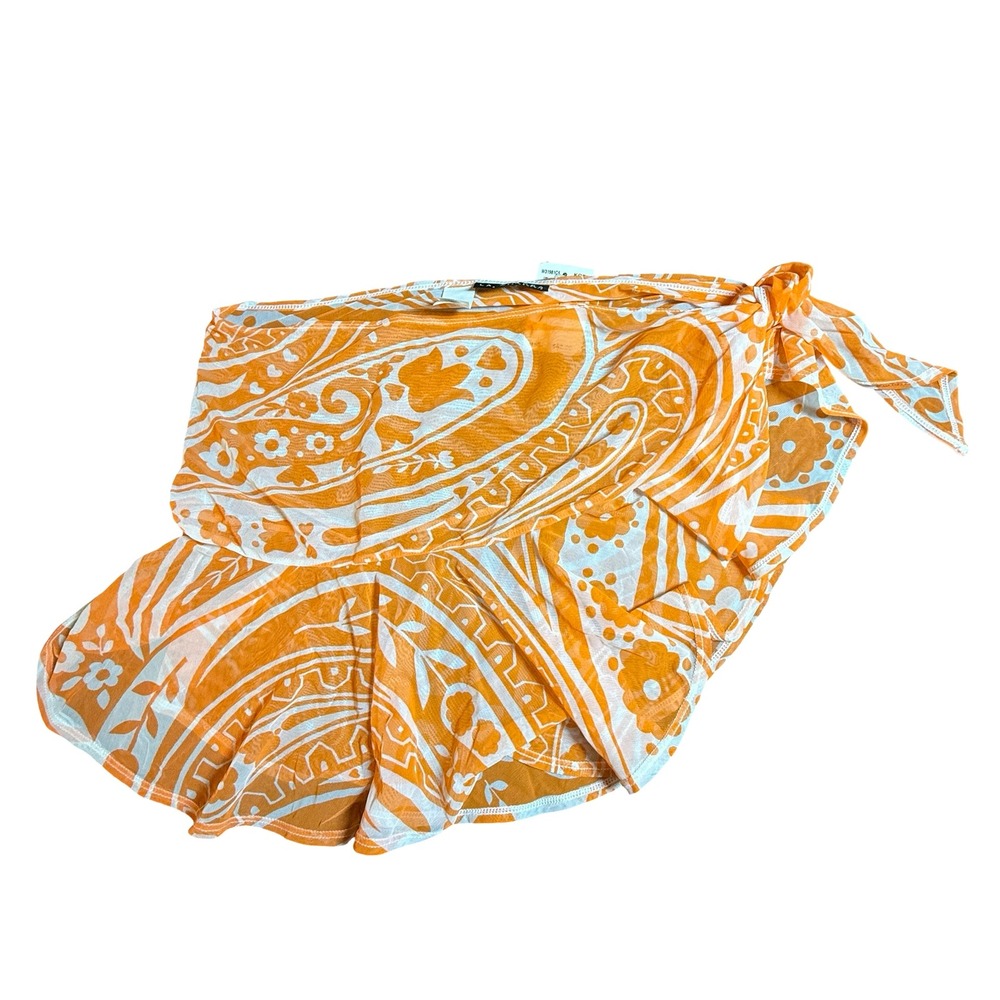 La Blanca Orange Paisley Mesh Sarong Swim Cover Up Skirt W-31981C5 Large